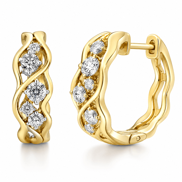 Unique Design Yellow Gold Round Cut White Sapphire Hoop Earrings For Women