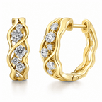Unique Design Yellow Gold Round Cut White Sapphire Hoop Earrings For Women