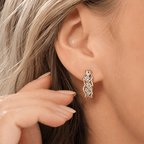 Unique Design Yellow Gold Round Cut White Sapphire Hoop Earrings For Women