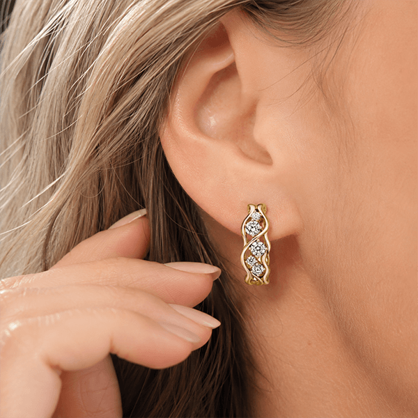 Unique Design Yellow Gold Round Cut White Sapphire Hoop Earrings For Women