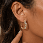 Unique Design Yellow Gold Round Cut White Sapphire Hoop Earrings For Women