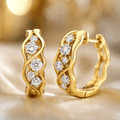 Unique Design Yellow Gold Round Cut White Sapphire Hoop Earrings For Women