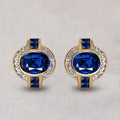 Art Deco Halo Oval Cut Blue Sapphire Stud Earrings For Women