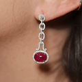 Luxury Jewelry Halo Oval Cabochon Cut Ruby Sapphire Drop Earrings For Women