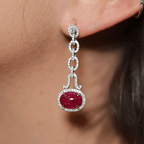 Luxury Jewelry Halo Oval Cabochon Cut Ruby Sapphire Drop Earrings For Women