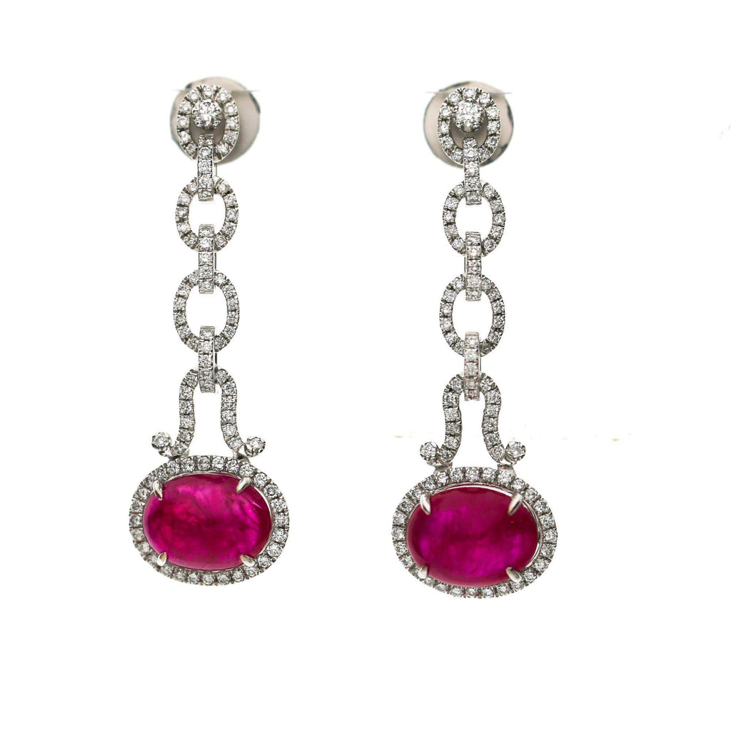 Luxury Jewelry Halo Oval Cabochon Cut Ruby Sapphire Drop Earrings For Women
