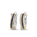 Two Tone Crossover Design Asscher Cut Blue Sapphire Hoop Earrings For Women
