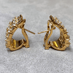 Multi Row Yellow Gold Baguette & Round Cut White Sapphire Hoop Earrings For Women