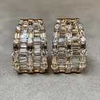 Multi Row Yellow Gold Baguette & Round Cut White Sapphire Hoop Earrings For Women