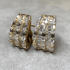 Multi Row Yellow Gold Baguette & Round Cut White Sapphire Hoop Earrings For Women