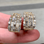 Multi Row Yellow Gold Baguette & Round Cut White Sapphire Hoop Earrings For Women