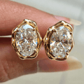 Classic Solitaire Yellow Gold Oval Cut White Sapphire Stud Earrings For Women