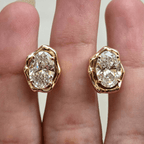 Classic Solitaire Yellow Gold Oval Cut White Sapphire Stud Earrings For Women