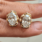 Classic Solitaire Yellow Gold Oval Cut White Sapphire Stud Earrings For Women