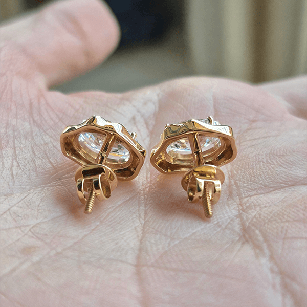 Classic Solitaire Yellow Gold Oval Cut White Sapphire Stud Earrings For Women