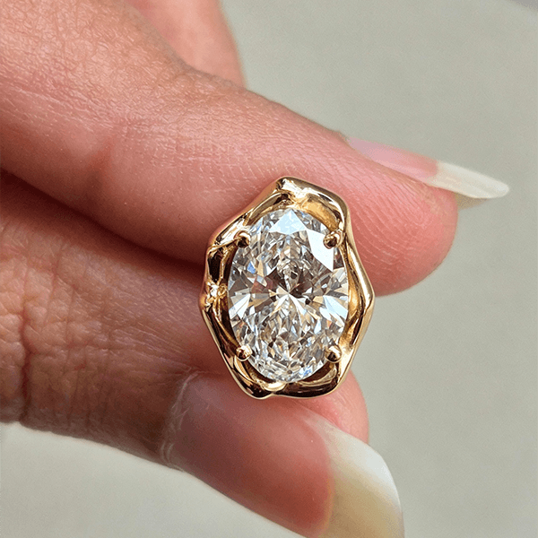 Classic Solitaire Yellow Gold Oval Cut White Sapphire Stud Earrings For Women