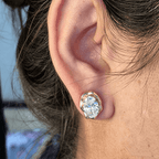 Classic Solitaire Yellow Gold Oval Cut White Sapphire Stud Earrings For Women