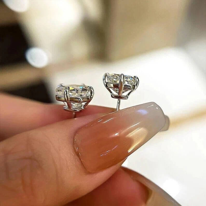 Classic 4 Prong Solitaire Cushion Cut White Sapphire  Stud Earrings For Women