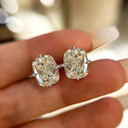 Classic 4 Prong Solitaire Cushion Cut White Sapphire  Stud Earrings For Women