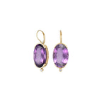 Half Bezel Yellow Gold Oval Cut Amethyst Sapphire Drop Earrings For Women