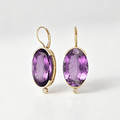 Half Bezel Yellow Gold Oval Cut Amethyst Sapphire Drop Earrings For Women