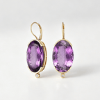 Half Bezel Yellow Gold Oval Cut Amethyst Sapphire Drop Earrings For Women