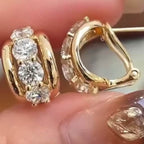 Classic Three Stone Yellow Gold Round Cut White Sapphire Hoop Earrings For Women