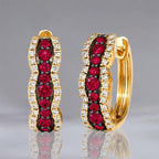 Multi-Row Pavé Two Tone Ruby Sapphire Round Cut Huggie Earrings For Women
