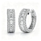 Classic Multi Row Emerald Cut White Sapphire Hoop Earrings For Women