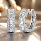 Classic Multi Row Emerald Cut White Sapphire Hoop Earrings For Women