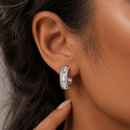 Classic Multi Row Emerald Cut White Sapphire Hoop Earrings For Women