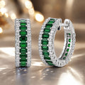 Classic Multi Row Emerald Cut Emerald & White Sapphire Hoop Earrings For Women