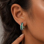 Classic Multi Row Emerald Cut Emerald & White Sapphire Hoop Earrings For Women