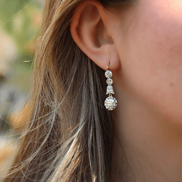 Vintage Round Cut White Sapphire Drop Earrings For Women
