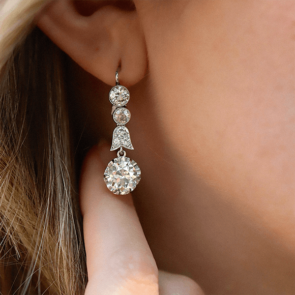 Vintage Round Cut White Sapphire Drop Earrings For Women