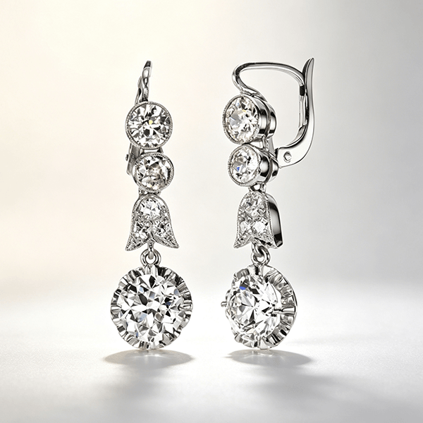 Vintage Round Cut White Sapphire Drop Earrings For Women