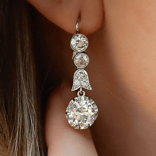 Vintage Round Cut White Sapphire Drop Earrings For Women