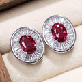 Luxury Jewelry Halo Oval Cut Ruby Sapphire Stud Earrings For Women