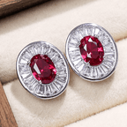 Luxury Jewelry Halo Oval Cut Ruby Sapphire Stud Earrings For Women