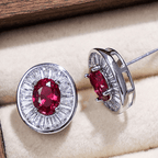Luxury Jewelry Halo Oval Cut Ruby Sapphire Stud Earrings For Women