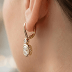 Classic Yellow Gold Bezel Cushion Cut White Sapphire Drop Earrings For Women