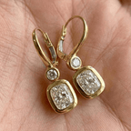 Classic Yellow Gold Bezel Cushion Cut White Sapphire Drop Earrings For Women