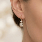 Classic Yellow Gold Bezel Cushion Cut White Sapphire Drop Earrings For Women