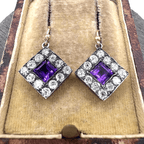 Vintage Halo Two Tone Bezel Asscher Cut Amethyst Sapphire Drop Earrings For Women