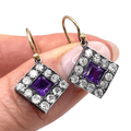 Vintage Halo Two Tone Bezel Asscher Cut Amethyst Sapphire Drop Earrings For Women
