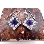 Vintage Halo Two Tone Bezel Asscher Cut Amethyst Sapphire Drop Earrings For Women