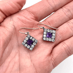 Vintage Halo Two Tone Bezel Asscher Cut Amethyst Sapphire Drop Earrings For Women