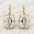Classic Double Prong Yellow Gold Cushion Cut White Sapphire Drop Earrings For Women