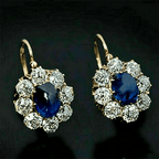 Vintage Halo Yellow Gold Oval Cabochon Cut Blue Sapphire Drop Earrings For Women