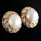 Luxury Halo Yellow Gold Round Cut Preal & White Sapphire Stud Earrings For Women